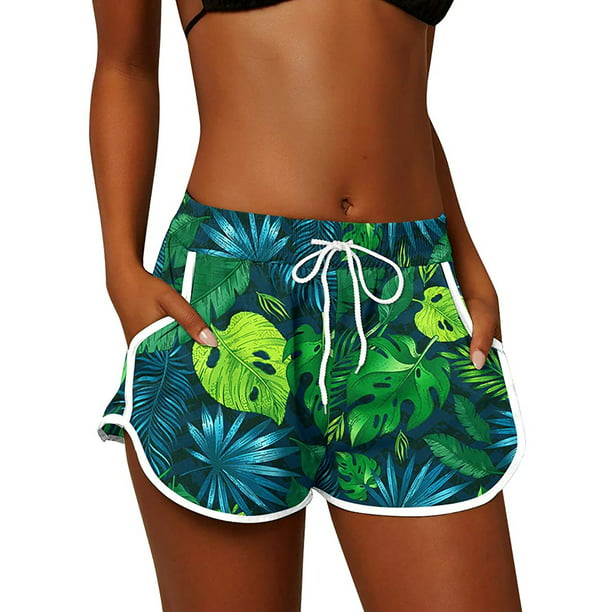 Fashion Pants Medium Length Solid Board Solid Tropical Floral Bouquets Swim Shorts 